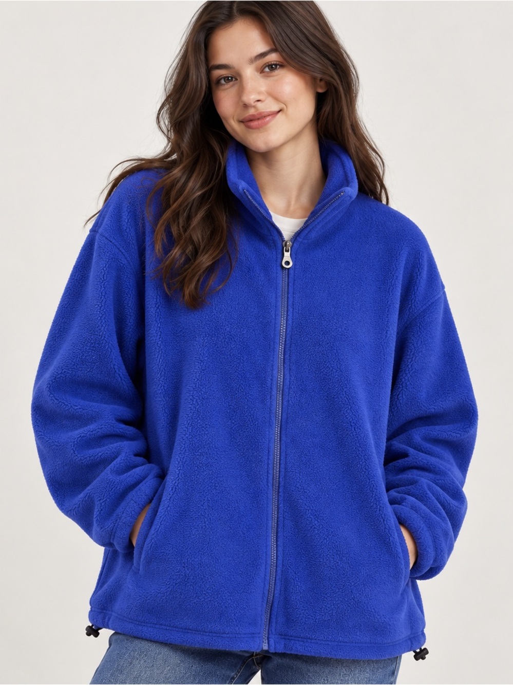 Vintage Lands’ End Women’s Cobalt Blue Fleece Jacket XL 18-20 Made USA Full Zip
